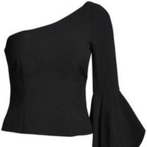 Eliza J One Shoulder Fitted Black Top With Bell Sleeve